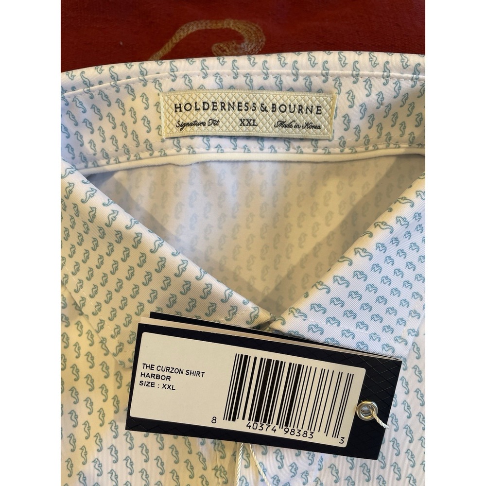 NEW Holderness & Bourne The Curzon Shirt Mens XXL Seahorse AOP Harbor Golf - Picture 4 of 7